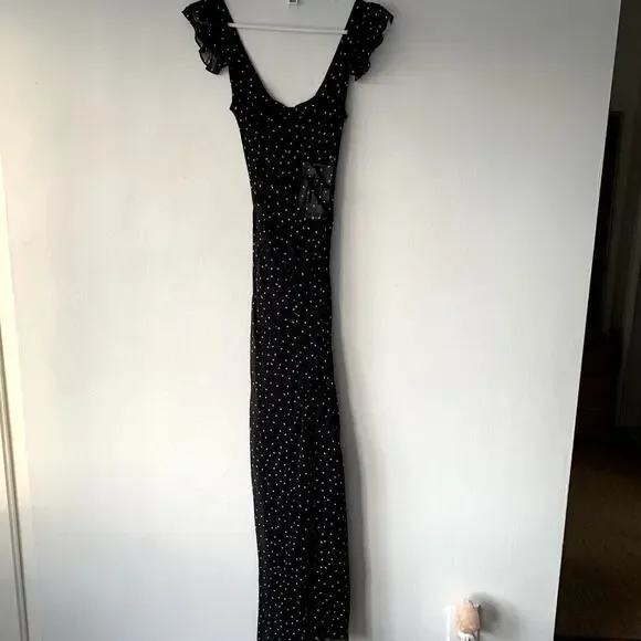 NWT Realisation Lila Silk Polka Dot Short Sleeve Bias Slip Maxi Dress Celestial - Picture 10 of 16
